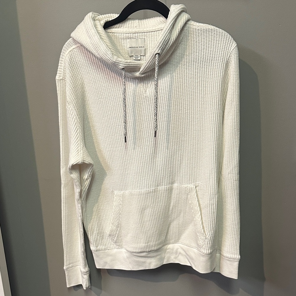 American Eagle White Textured Hoodie